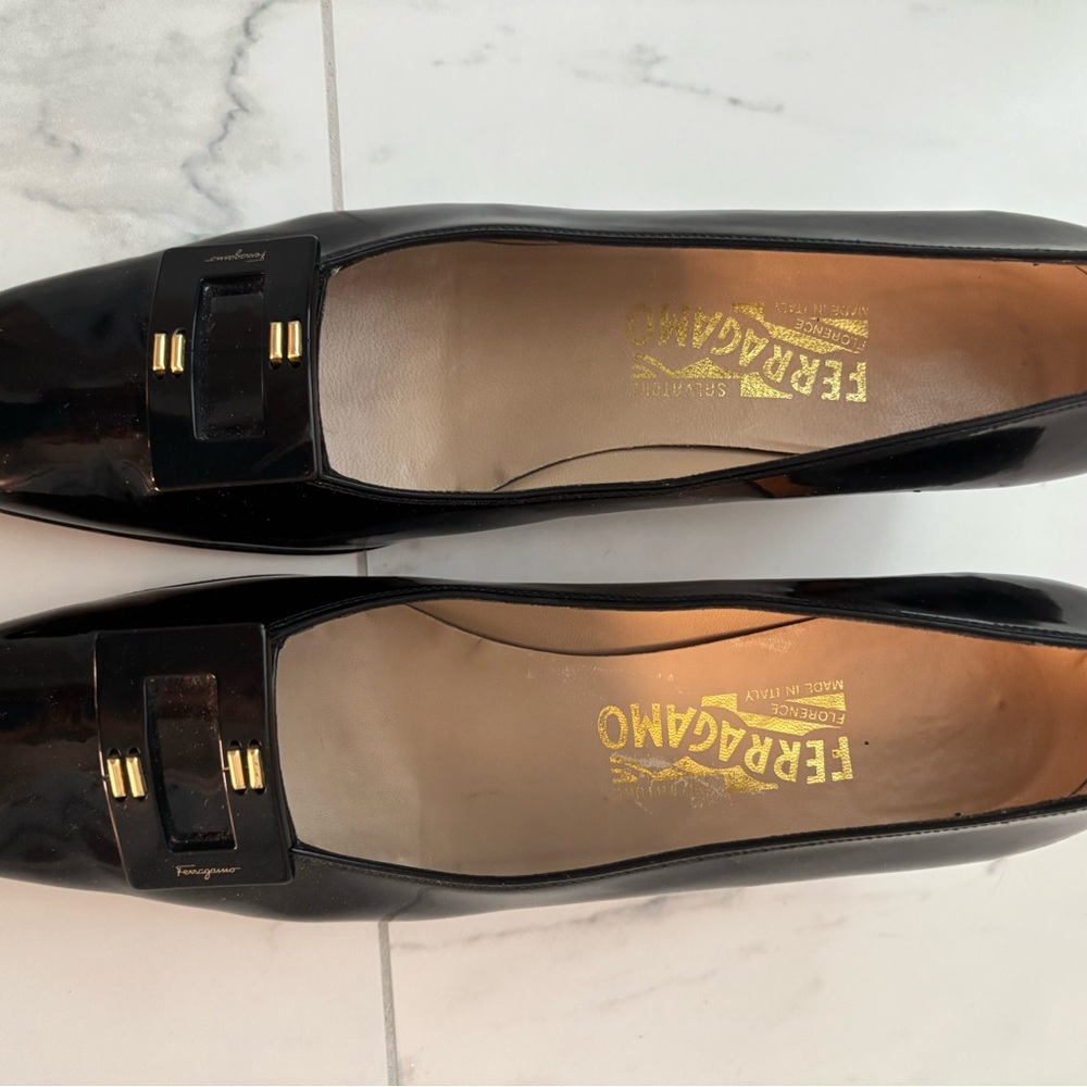 Salvatore Ferragamo Black Heels with Gold Accents